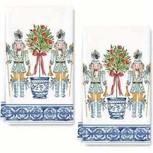 New Nutcracker Kitchen Hand Towel Set (2) Christmas Blue White Cook Bake Party